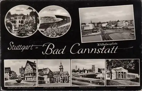 Bad Cannstadt, Wilhelmsplatz, Rathaus, Kirche, Marktstrasse, gelaufen 1970