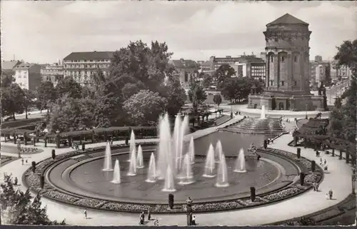 Mannheim, Friedrichsplatz, Wasserspiele, gelaufen 1955