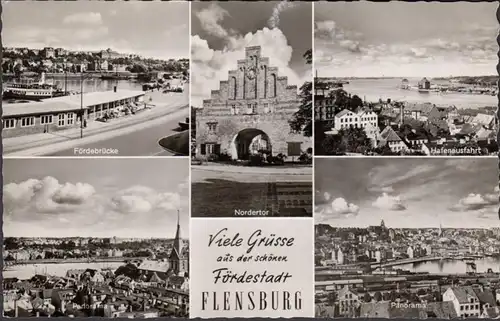 Flensburg, Fördebrücke, Hafenausfahrt, Nordertor, gelaufen 1960