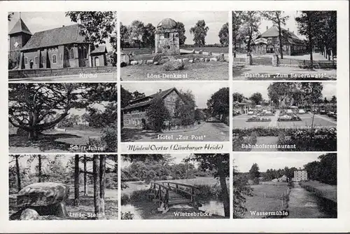 Müden, Kirche, Denkmal, Gasthaus, Hotel, Bahnhofrestaurant, gelaufen 1955