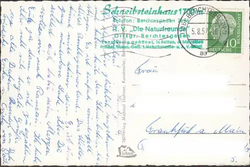 Schönau am Königssee, Schneibsteinhaus mit Schneibstein, gelaufen 1957