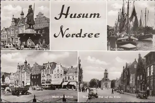 Husum, Rathaus, Fischerflotte, Großstrasse, Markt, gelaufen 1959