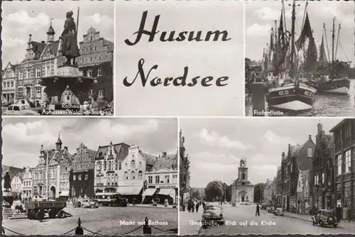 Husum, hôtel de ville, flotte de pêche, grande route, marché, couru 1959