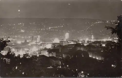 Stuttgart, Stadtansicht bei Nacht, gelaufen 1959
