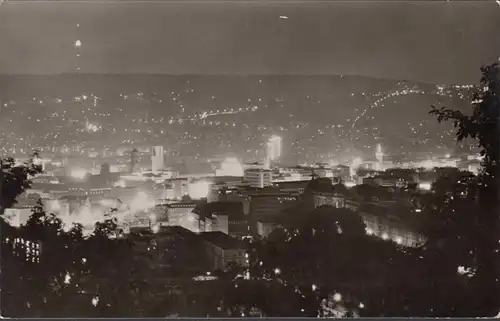 Stuttgart, vue de la ville la nuit, couru en 1959