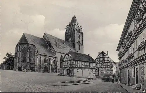 Wolfhagen, Markt mit Rathaus und Kirche, gelaufen 1958