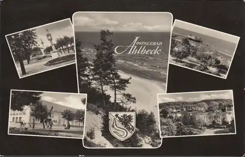 Balcon Ahlbeck, vue sur la plage et la ville, couru 1965