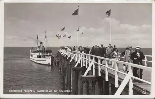 Ostseebad Mistroy, Dampfer an der Seebrücke, gelaufen 1939