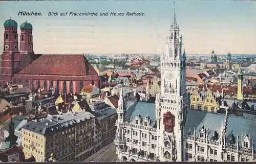 München, Frauenkirche und Neues Rathaus, gelaufen 1925