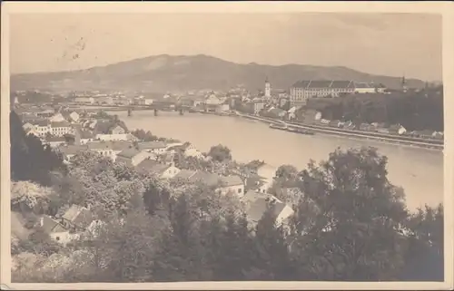Linz a.d. Donau, Stadtansicht mit Donau, gelaufen 1928