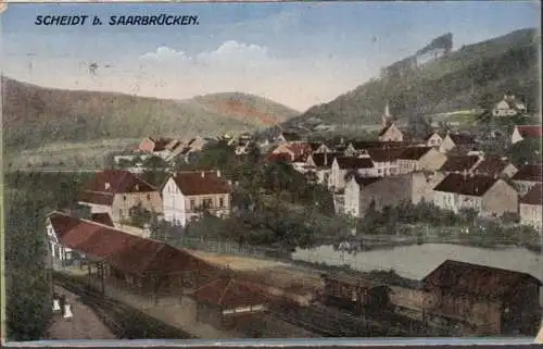 AK Scheidt bei Saarbrücken, Stadtansicht, gelaufen 1921