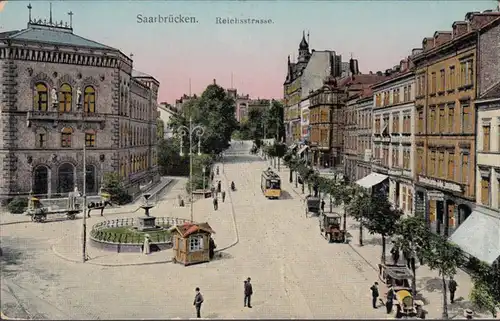 Saarbrücken, Reichsstrasse, Gasthaus Ulrich, Reflex- Fenster, gelaufen 1912