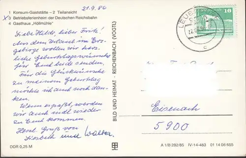 Leubsdorf, Schellenberg, Konsum Gaststätte, Ferienheim der Reichsbahn, Gasthaus Höllmühle, gelaufen 1986