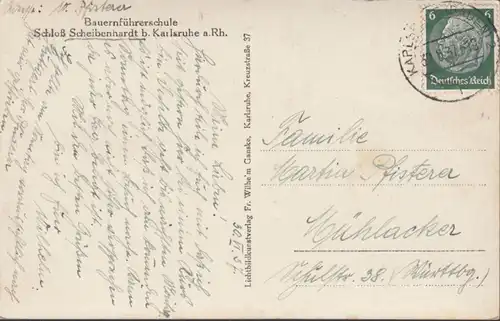 Karlsruhe, Schloss Scheibenhardt, Bauernführerschule, gelaufen 1937