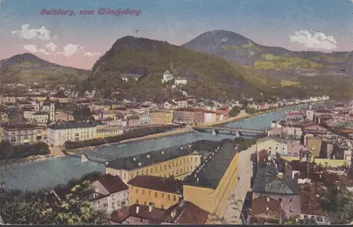 Salzburg vom Mönchsberg, gelaufen 1919