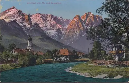 Garmisch mit Alp und Zugspitze, gelaufen 1913