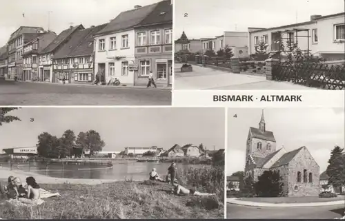 Bismark, Strassenansicht, Eigenheime, Schwimmbad, Kirche, gelaufen 1982