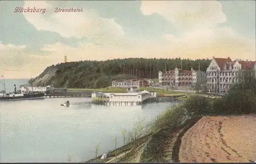 Glücksburg, Strandhotel, Bootsanleger, Schiff, ungelaufen