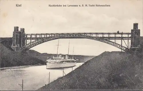 Kiel, Hochbrücke und S.M. Yacht Hohenzollern, gelaufen 1913
