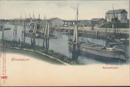 AK Glückstadt, Aussenhafen, Schiffe, Litho, ungelaufen