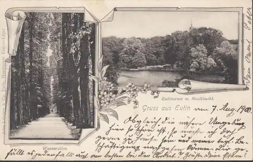 Gruss aus Eutin, Wasserallee, Eutinersee mit Stadtbucht, gelaufen 1900