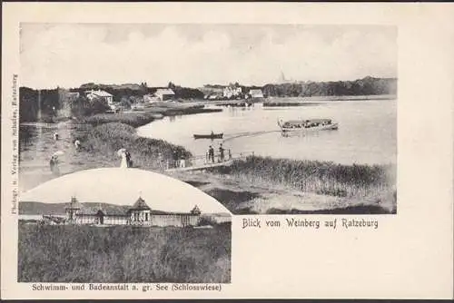 Ratzeburg, Schwimm- und Badeanstalt, Blick vom Weinberg auf Ratzeburg, ungelaufen