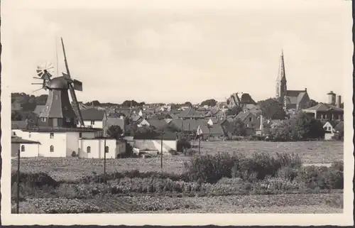 Marne dans le Holstein, vue de ville, moulin et église, incurvée