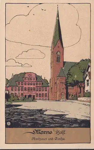 Marne dans le Holstein, Hôtel de ville et église, incurvé