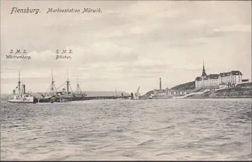 Flensburg, Marine Station Mürwik, S.M.S Wurtemberg et S M. S Blücher, incurvé