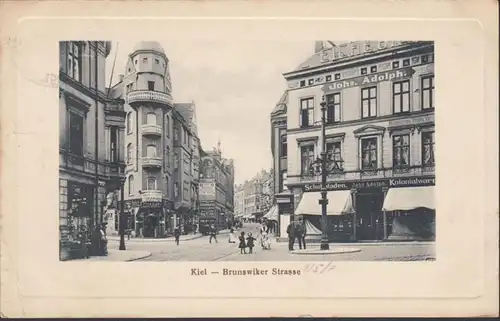 Kiel, Brunswiker Strasse, Kolonialwaren Johannes Adolph, gelaufen 1911