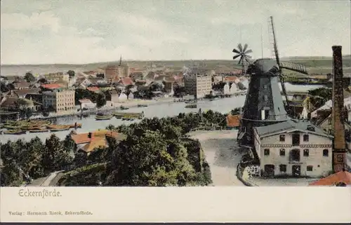 Eckernförde, Vue de la ville, moulin, Litho, incurable