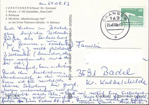 Fürstenberg, Kirche, Schleuse, Hotel, Rathaus, Gaststätte, gelaufen 1983