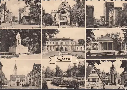 Gera, Postamt, Hochhaus, Theater, Denkmal, Stalinpark, gelaufen 1960