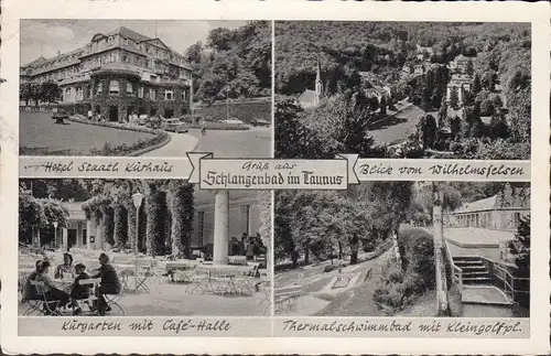 Schlangenbad, Hotel, Kurhaus, Kurgarten, Thermalschwimmbad, gelauffen 1955