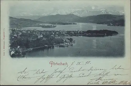 Pörtschach a. Wörthersee, vue panoramique, clair de lune, couru 1898