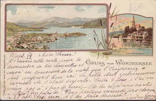 Gruss vom Wörthersee, Pörtschach, Maria Wörth, gelaufen 1899- Pörtschach- Mockba
