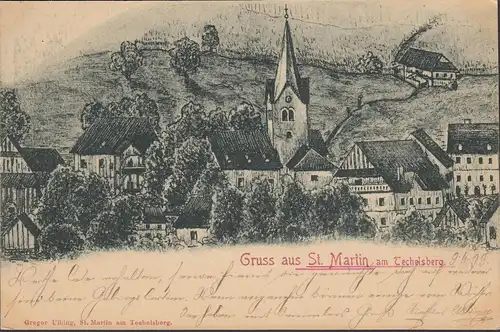 Gruss aus St. Martin am Techelsberg, gelaufen 1899
