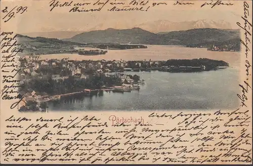 Pörtschach am Wörthersee, Panoramaansicht, gelaufen 1899