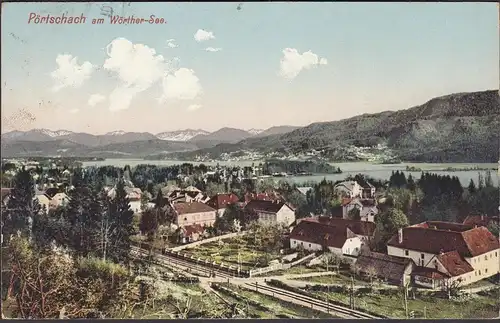 Pörtschach a. Wörthersee, vue de ville, voie ferrée, courue 1913