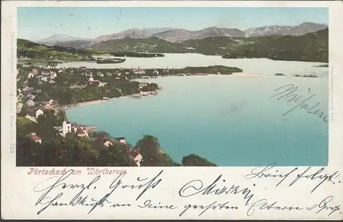 Pörtschach a. Wörthersee, Panoramaansicht, gelaufen 1900