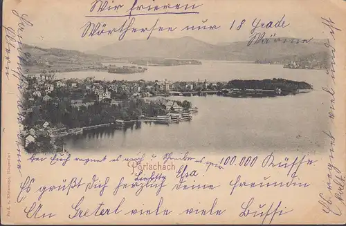 Pörtschach a. Wörthersee, Panoramaansicht, gelaufen 1898