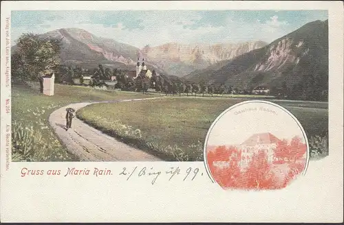 Gruss aus Maria Rain, Stadtansicht, Kirche, Gasthaus Rassei, ungelaufen