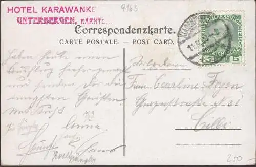 AK Unterbergen, Karawankenhof, gelaufen 1909