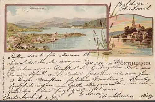 Gruss vom Wörthersee, Pörtschach, Maria Wörth, gelaufen 1898