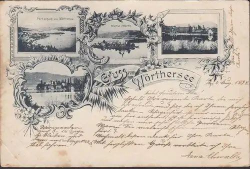 Gruss vom Wörthersee, Pörtschach, Maria Wörth, gelaufen 1898