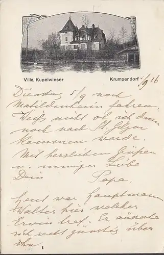 Krumpendorf, Villa Koupelwieser, Censuration militaire, couru en 1916
