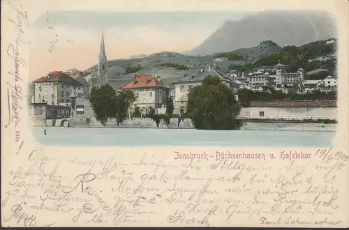 Innsbruck, Büchsenhausen mit Hafelekar, gelaufen 1900