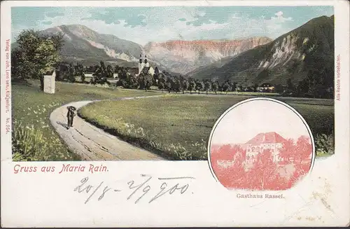 Gruss aus Maria Rain, Stadtansicht, Kirche, ungelaufen- datiert 1900