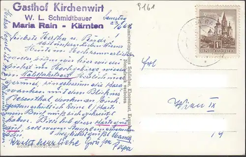 Maria Rain mit Koschutta, Gasthof Kirchenwirt, gelaufen 1962