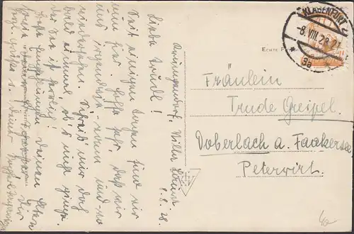 Krumpendorf, Blick vom Terrassenhotel gegen Mittagskogel, gelaufen 1928